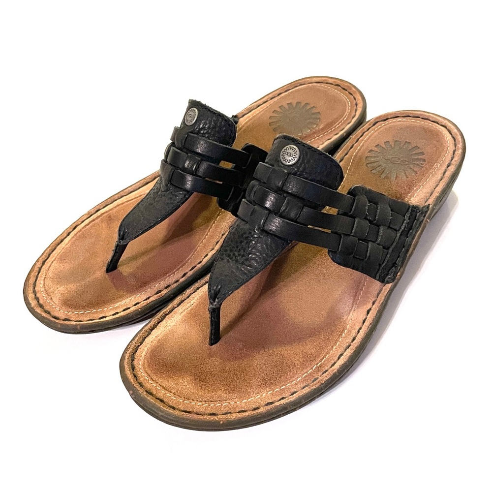 Ugg Black Leather Sandals Flip Flop